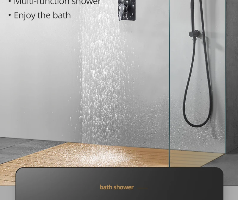 Rotating Water Led Shower Set 22 Waterfall Controller Black Shower System Massage Bath & Shower Faucets  (2)