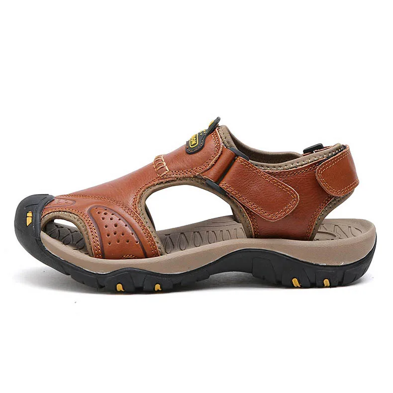 Мужские сандалии из натуральной кожи; сезон лето; Новинка года; пляжная обувь; мужская повседневная обувь; Мужская Уличная обувь; большие размеры 38-46 - Цвет: Brown
