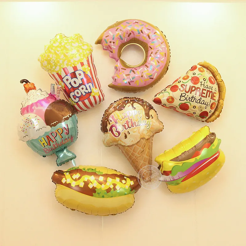 5Pcs Hamburger hot dog donut pizza ice cream foil balloon DIY inflatable ball JF 