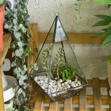 23cm Modern Pyramid Hanging Glass Geometric Terrarium Succulent Fern Moss Box Planter Flower Pot Gardening Decorations Container