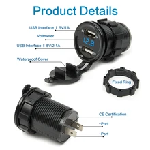 Dual USB Motorcycle Cigarette Lighter Car Cigarette Lighter Charger Socket Charger+LED Digital Voltmeter Meter Monitor 3 colors