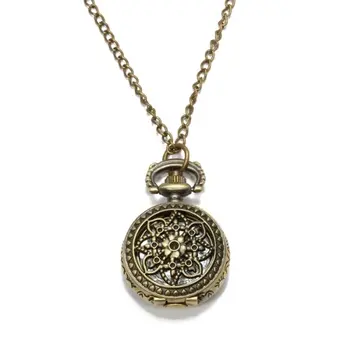 

YCYC!5*Quartz Pendant Pocket Watch Chain Vintage Bronze Arabic Numeral Hollow Flower