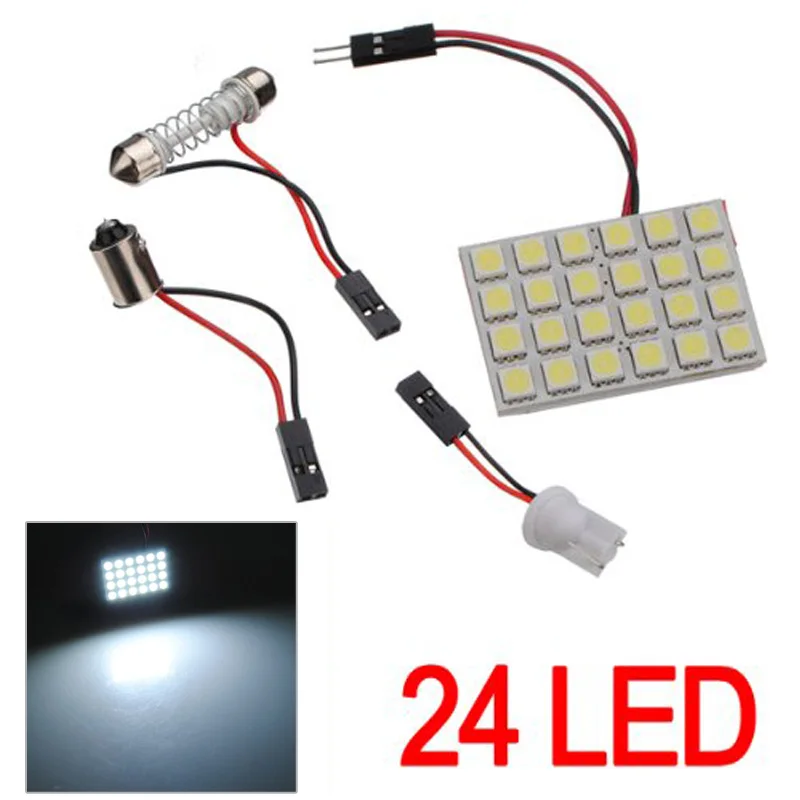 

1/2 Set T10 BA9S Festoon Adapters 24 SMD 5050 LED Light Car Auto Reading Panel Interior Dome Lamp DC12V --M25