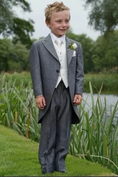 Ceny Wykonane Na Zamówienie Rano Styl Chłopiec Smokingi Szczyt Lapel Dzieci Garnitur Szary Dzieciak Wedding/Prom Suits/chłopca Formalna Odzież Smokingi/długi Garnitur