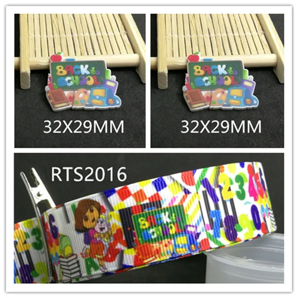 

7/8inch 100yard ribbon and 100pcs resin 1 set printed cartoon printed ribbon and resin RTS2016