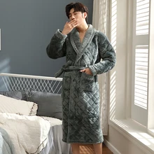 Мужской фланелевый стеганый Халат для ванной, удобный мягкий однотонный мужской халат с меховым воротником, пижама L-XXXL