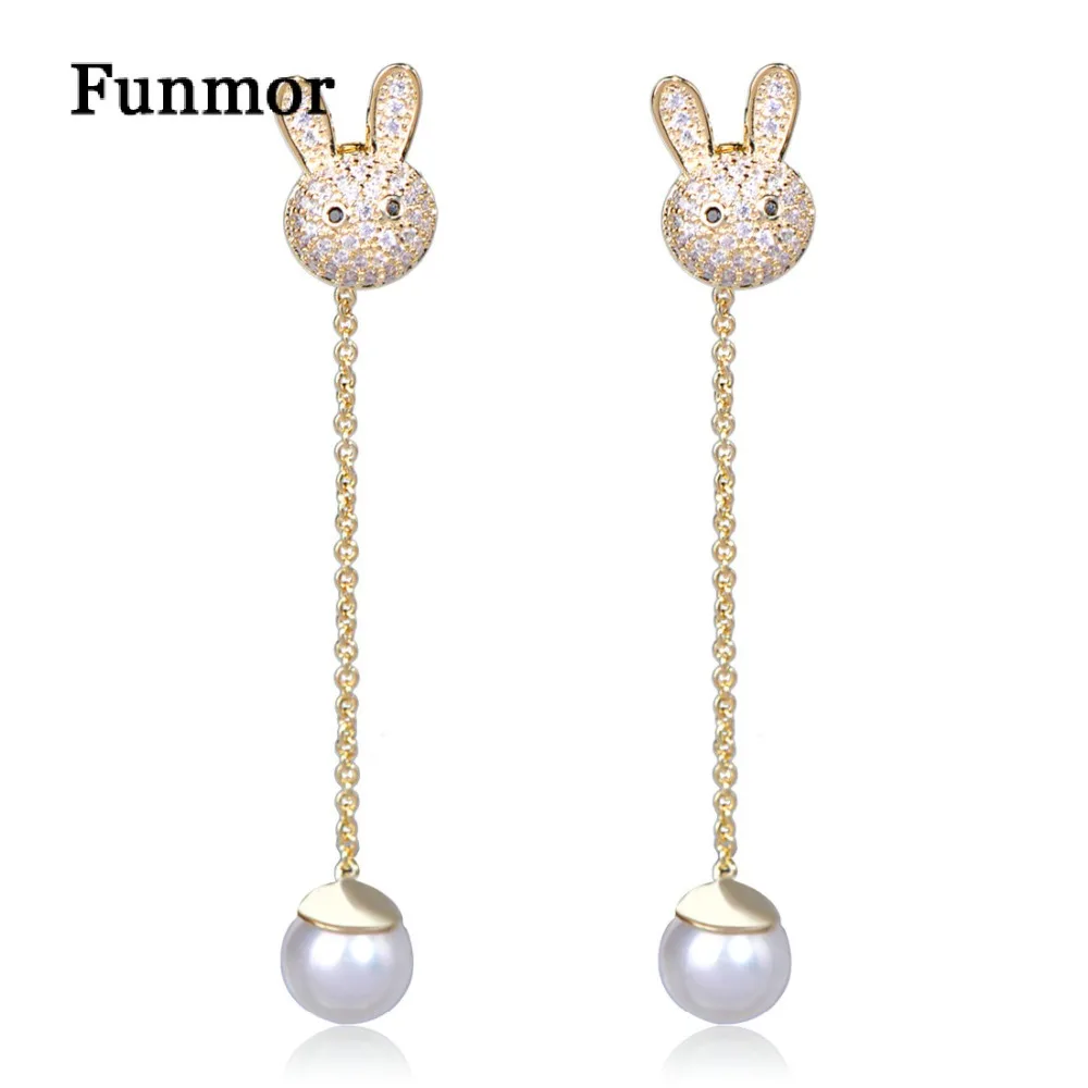 

FUNMOR Cute Rabbit Shape Drop Earring Freshwater Pearls Pendant Animal Dangle Earrings For Women Cubic Zircon Party Ear Jewelry
