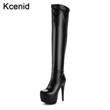 Kcenid/большие размеры 33-48, новая модная зимняя обувь на платформе и высоком каблуке на молнии женские высокие зимние сапоги выше колена вечерние туфли для танцев