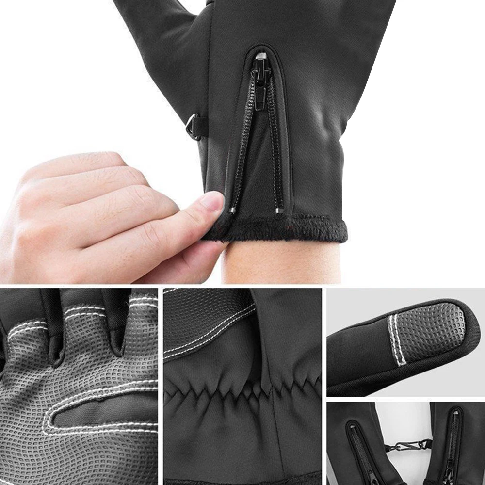 Велосипедные Утепленные зимние перчатки с сенсорным экраном, ветрозащитные теплые перчатки для езды на велосипеде с полными пальцами, противоскользящие велосипедные перчатки для мужчин и женщин