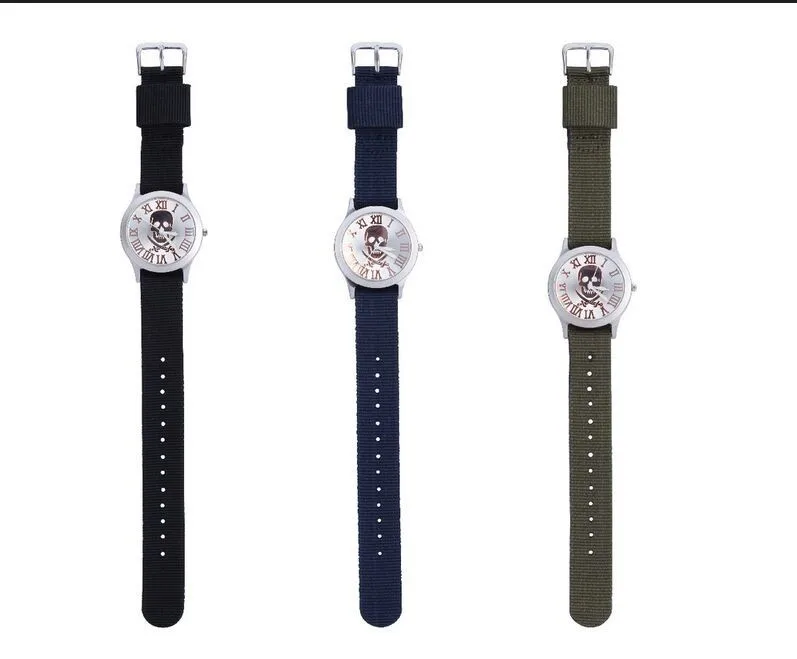 Военный зеленый нейлон ремешок военные кварцевые часы череп дизайн роскошный бренд женское платье наручные часы унисекс Montre Homme