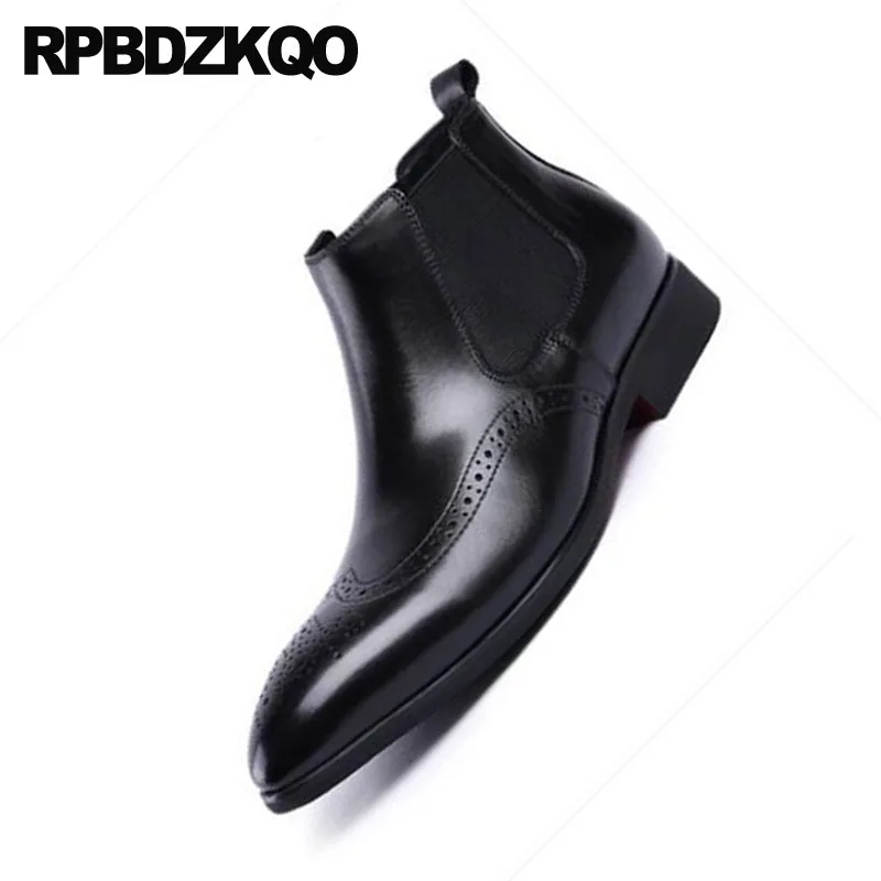 Brogue Chelsea Grain Pelz Formale Full Booties Business Schuhe Party Stiefel Spitz Herren Knöchel Slip Auf Schwarzes Flügelspitze Kleid Winter wnBZaAnOq