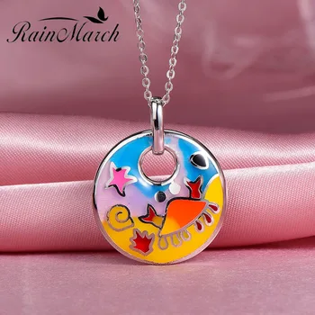 

RainMarch Cartoon Enamel Silver Pendant For Chain Necklace or Choker Authentic 925 sterling silver Handmade Enamel Jewelry