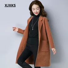 XJXKS повседневное женское Шерстяное Пальто осень и зима полушерстяное вязаное Женское пальто на одной пуговице с карманами