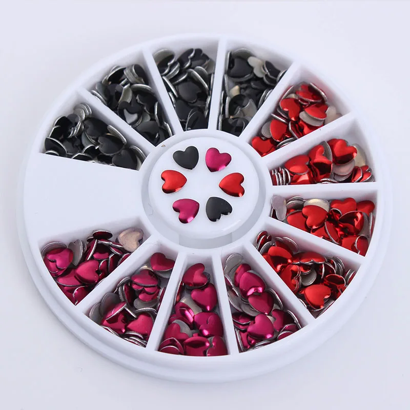 1 коробка сердце дизайн 3D дизайн ногтей украшения в колесиках смешанные цвета стразы маникюр DIY аксессуары для ногтей - Цвет: White