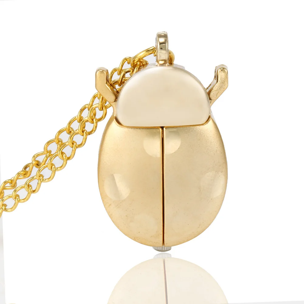 Новые Ретро золотые милые Beetle кварцевые карманные часы механический кулон ожерелье цепочка часы подарки VK-ING