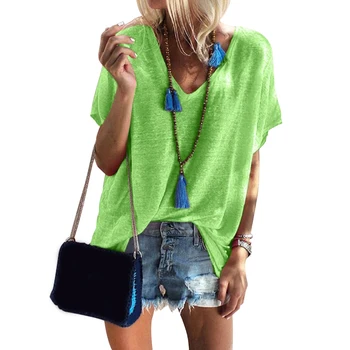 

Loose Women T Shirt Summer Short Sleeve V Neck Shopping Soft Street Cool Cotton Blend Outdoor Casual Solid Daily Attractive