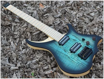 

Headless Electric Guitar style Model blue burst spalted curly maple top Flame maple Neck in stock free shipping