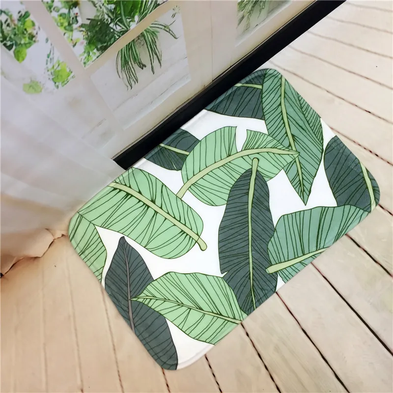 Печатные фланелевые коврики для ванной зеленые листья растений кактус спальня ванная комната - Цвет: 1