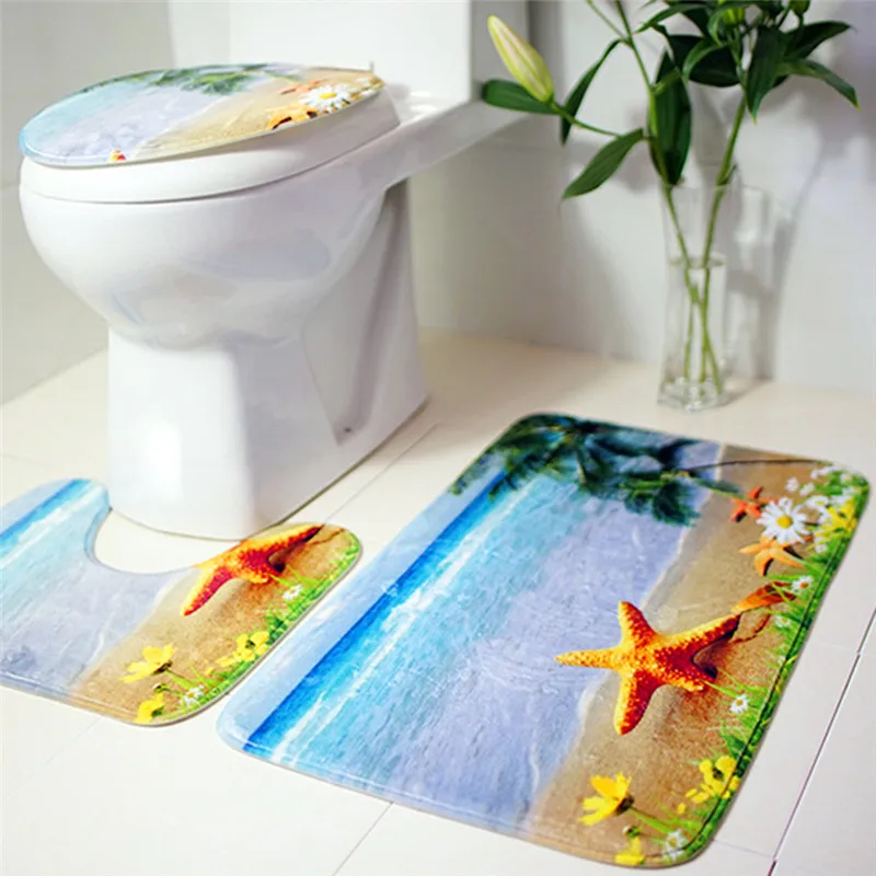 3 шт. коврик для ванной ковер океан подводный мир Противоскользящий Туалет шаблон фланелевый сиденье для унитаза набор - Цвет: 03