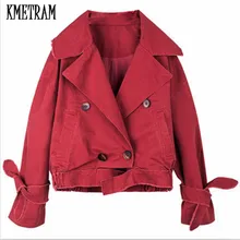 KMETRAM модная женская куртка джинсовая куртка для женщин Красная Винтажная с Длинным Рукавом Casaco Feminino свободная Jaqueta Feminina HH704