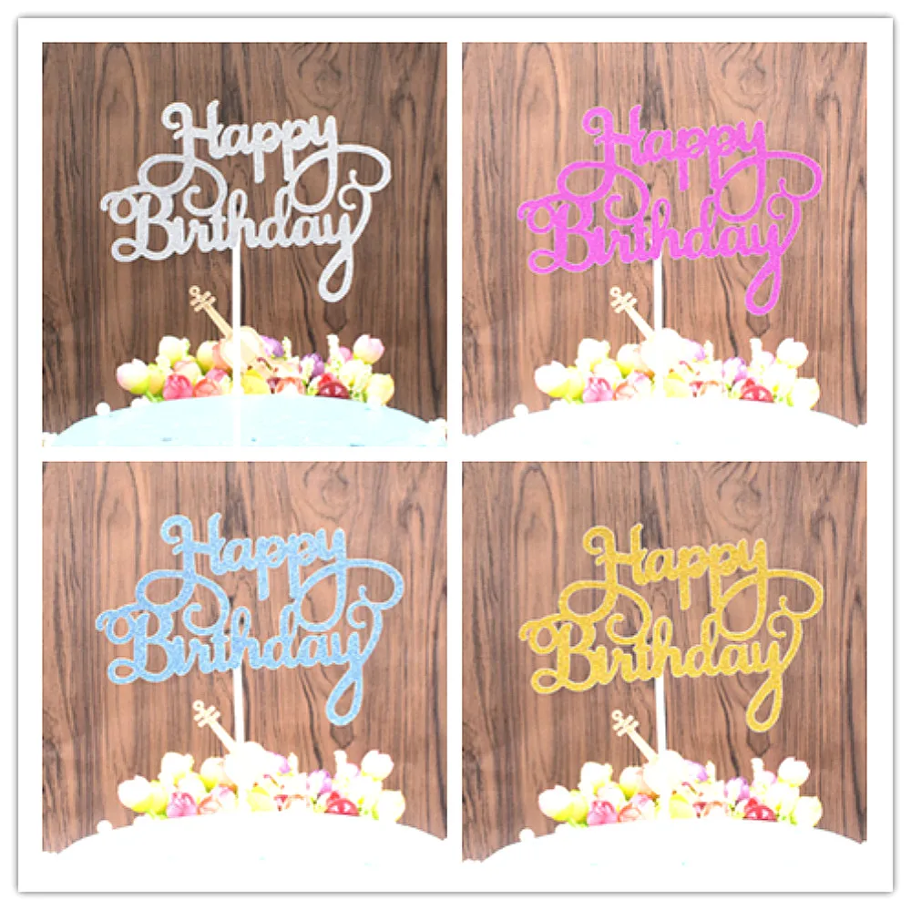 

SUEF 1/5/pcs Shining Happy Birthday Cake Topper for a Cake Gold Gillter Cake Flag for Family Birthday Party Baking @6