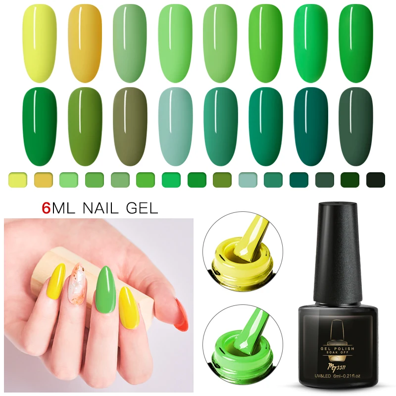 

Mtssii 7ml Pure Yellow Green Color Color Nail Gel Polish Manicure Semi Permanent Base Top UV Soak Off Nails Gel Varnish Nail Art