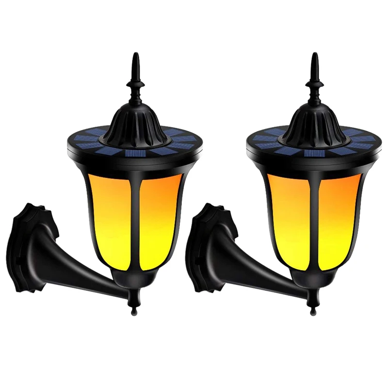 

2Pcs Outdoor Solar Lights Flickering Flames Wall Lights 96 Led Solar Wall Lights Waterproof Flame Light For Patio Garden Yard