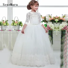 Новые белые/цвета слоновой кости платья для первого причастия для девочек с аппликацией, кружевное платье на день рождения для девочек, свадебные платья ninas