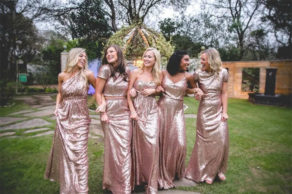 Блестящие Блестки официальное платье подружки невесты розовое золото вечерние бальное платье