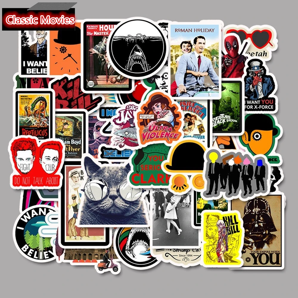 

50Pcs Classic Movie Roman Holiday Star Wars Stickers For Skateboard Surfboard Water Cup Laptop iPad Luggage Bicycle Sticker Gift
