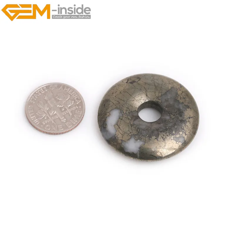 30mm Натуральный серебристо-серый Пирит драгоценный камень круг пончик Кольцо Подвеска для изготовления ожерелья Бусины 1 шт. 30 мм 40 мм 50 мм - Цвет: 30mm