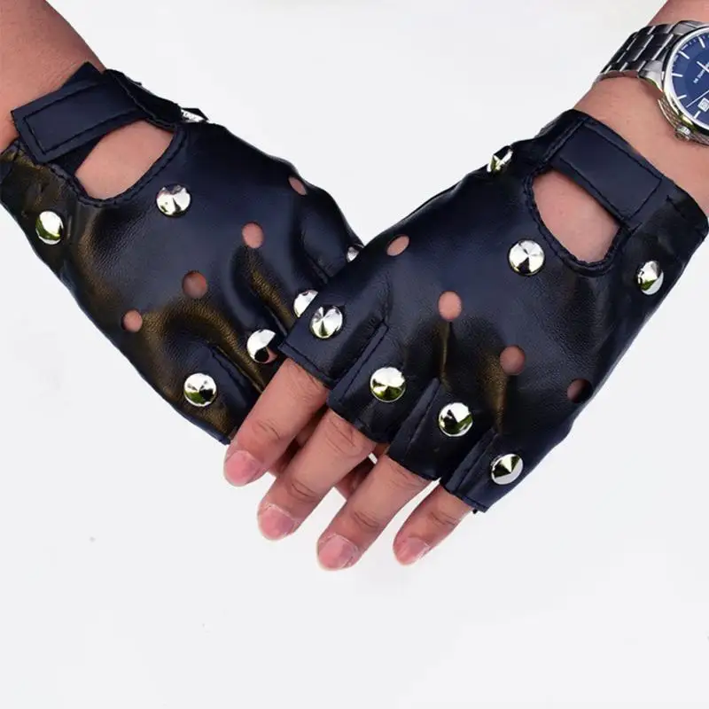 

Winter Fashion Rivet Gloves Women Men Punk Street Dance Artificial Leather Gloves Unisex Rivet Half Finger Gloves