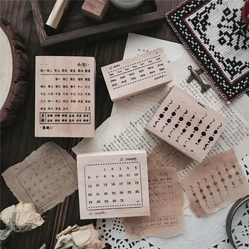 

4 Style New Arrival 2019 Eclipse Vintage Moon Calendar Wooden Stamps For Scrapbooking Bullet Journal Sentiment Rubber Stamp A010