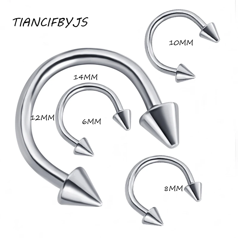 

TIANCIFBYJS 100 шт./лот, Микс 6-14 мм 16 г, конус из нержавеющей стали, подковка, кольцо для пирсинга носа, носа, лоб, лабета, украшения для тела