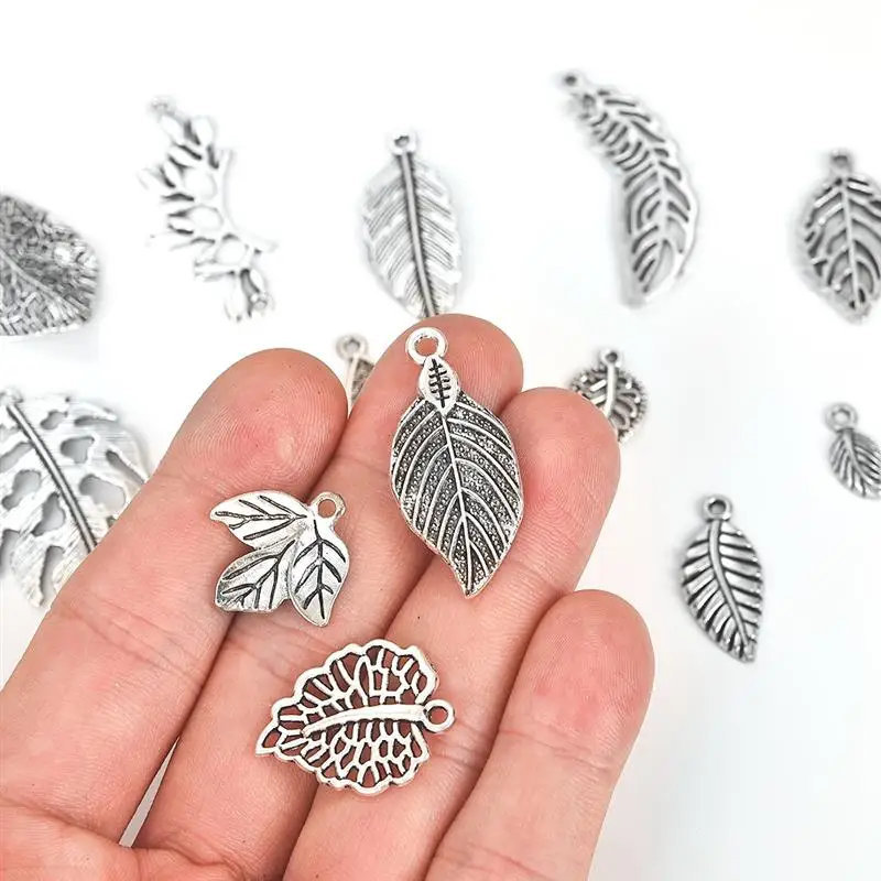 16pcs Antique Silver Zinc Alloy Mixed Leaf Charms Pendants for Bracelets Branch Charm Jewelry Accessories Findings DIY Wholesale