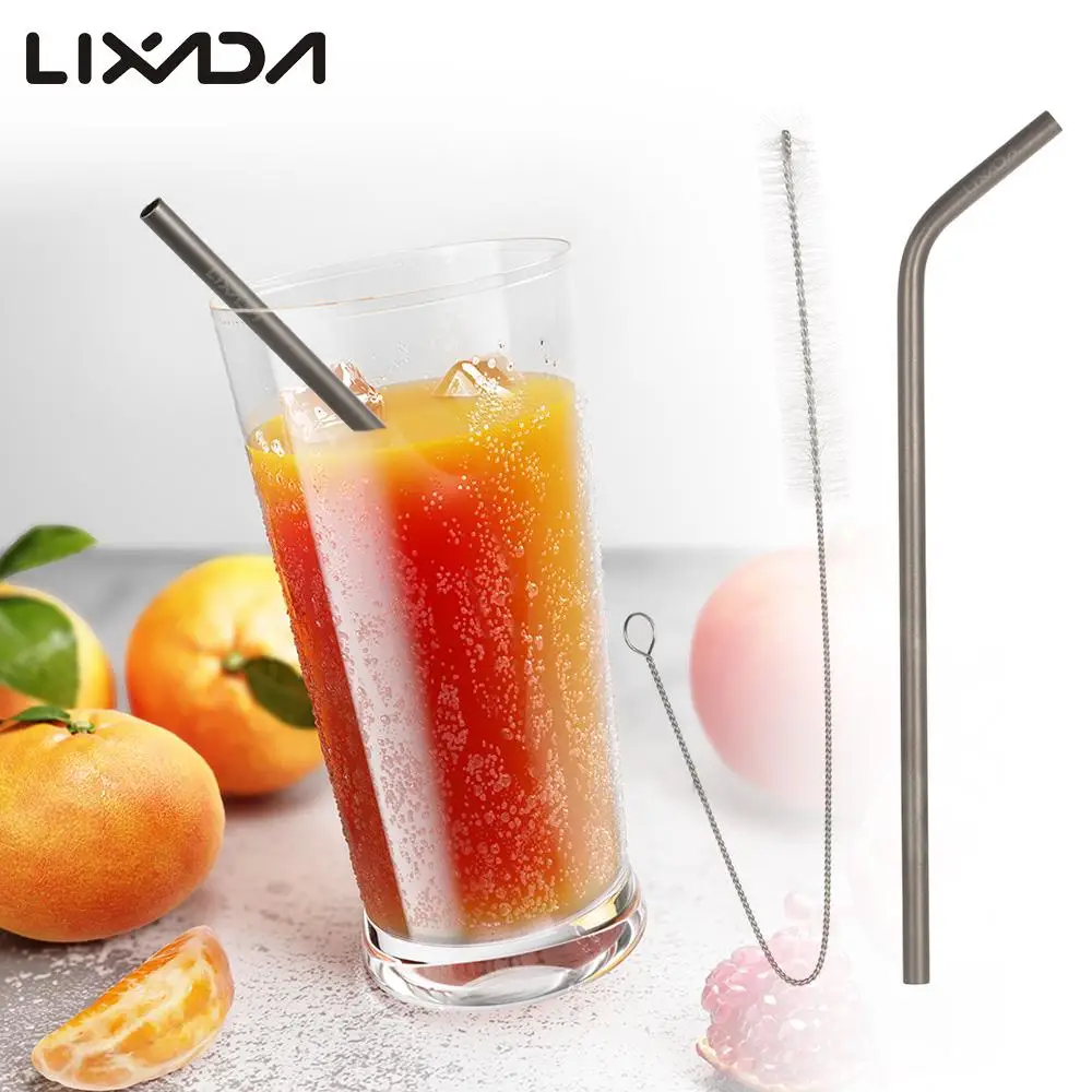 

Lixada Titanium Straight/ Bent Drinking Straws Reusable Cocktail Drinking Straws & Cleaning Cleaner Brush Kits Tableware