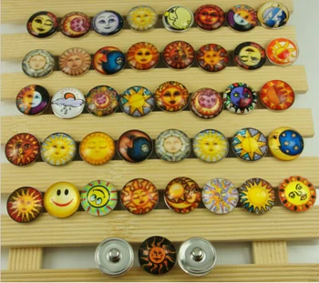 

NEW 100pcs/lot Mixed Styles 18mm snap new button sunshine Glass watch snap new button Fit watch Bracelet Jewelry