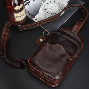 

Nice New Vintage Men Genuine Leather Sling Chest Bag Travel Cross Body Shoulder Messenger Pack
