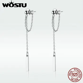 

WOSTU Classic Style 925 Sterling Silver Geometric Long Line Drop Earrings For Women Wedding Engagement Minimalist Jewelry DXE550