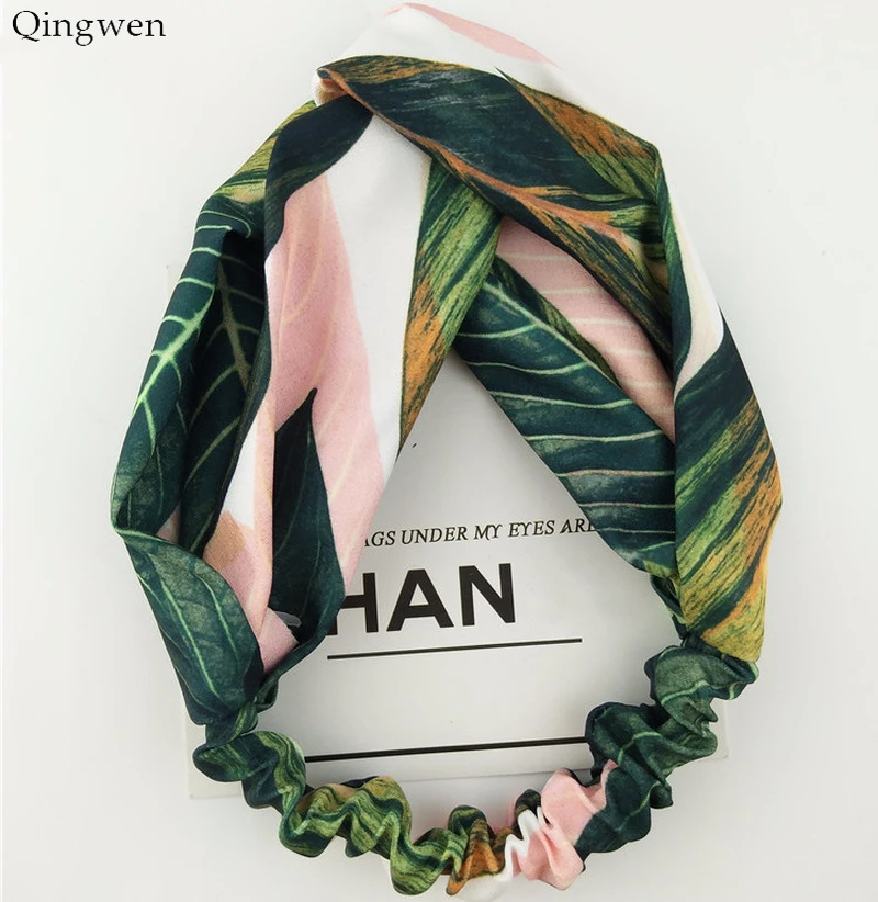 

Qingwen Summer Bohemian Style Hairbands Print Headbands Women Retro Cross Knot Turban Bandage Bandanas Women Hair Accessories