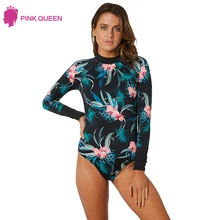 Летний сексуальный слитный купальник для женщин с круглым вырезом, пляжная одежда, купальник для серфинга,, купальные костюмы с принтом растений, купальник с длинными рукавами