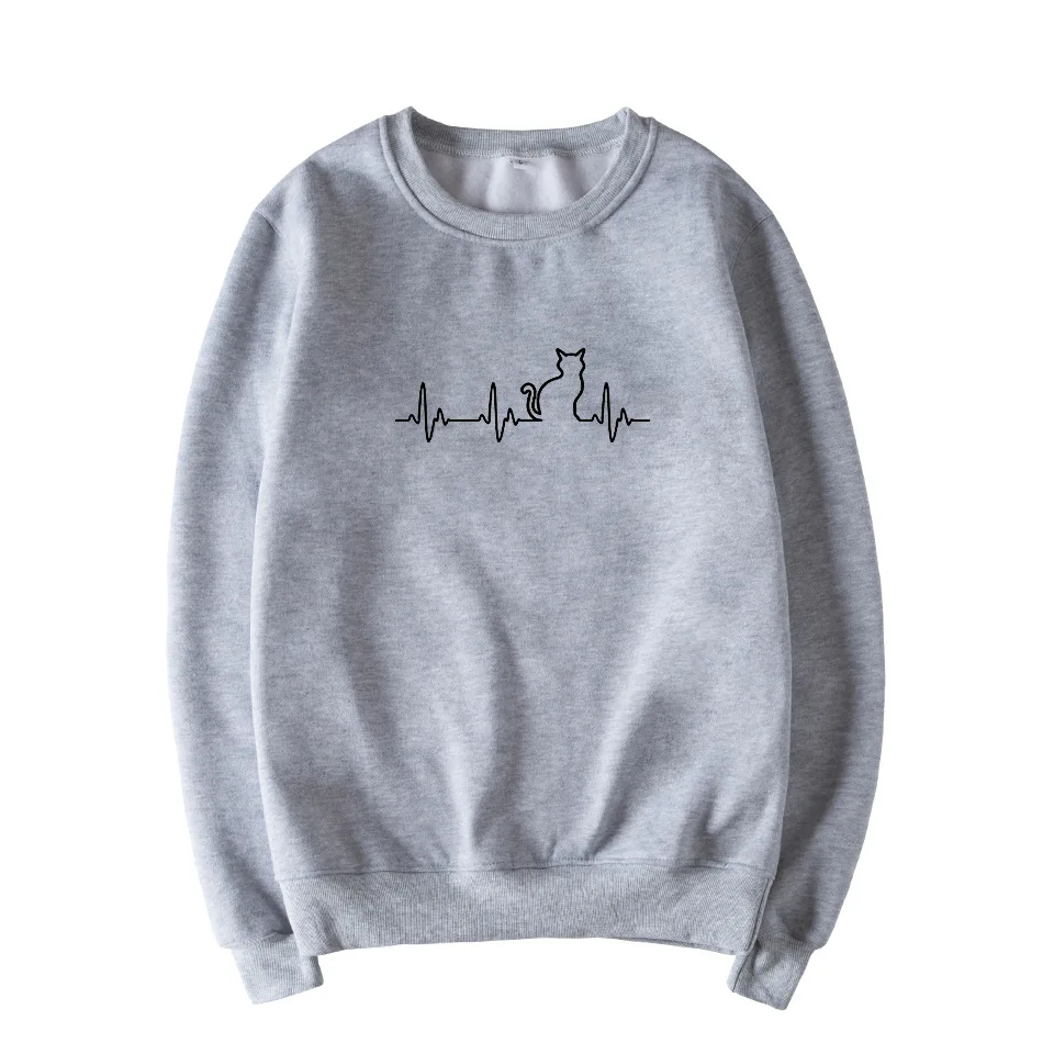 

Skuggnas New Arrival Cute Cat electrocardiogram Print Sweatshirt Long Sleeve Fashion Spring Winter Casual Tops Tumblr Jumper Top