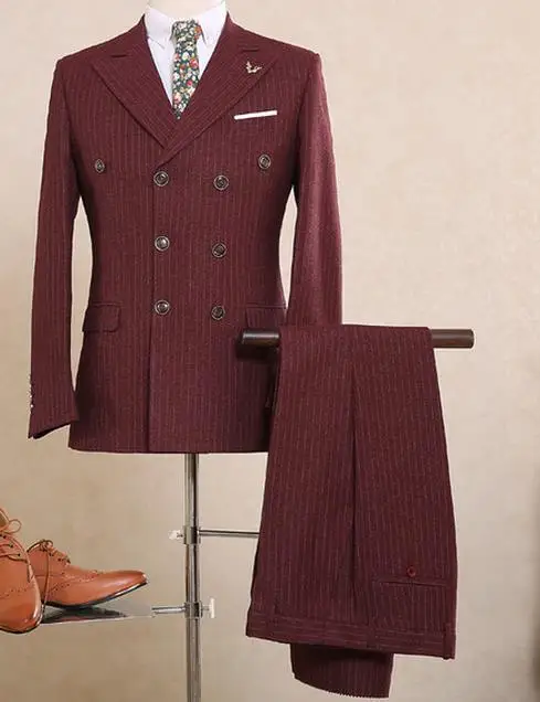 

Latest Coat Pant Design Stripe Double Breasted Men Suit Slim Fit 2 Piece Tuxedo Custom Groom Prom Suits Ternos