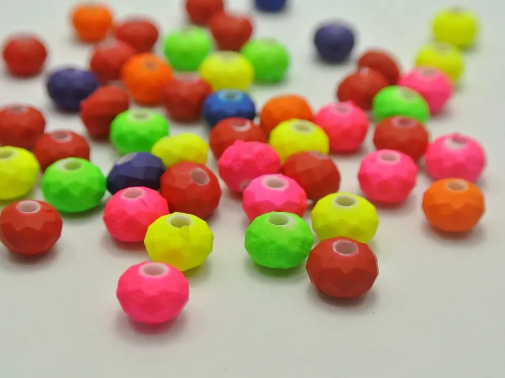 200 Mixed Fluorescent Neon Beads Acrylic Faceted Rondelle Spacer Beads