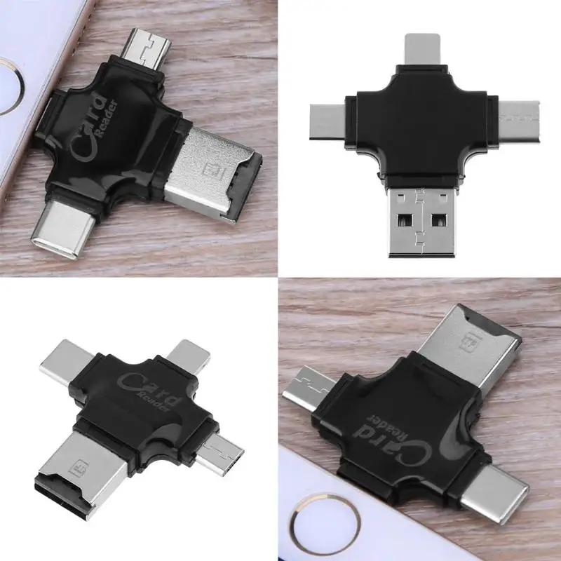 4 в 1 кардридер адаптер с Apple USB + Micro USB + type-C + PC USB