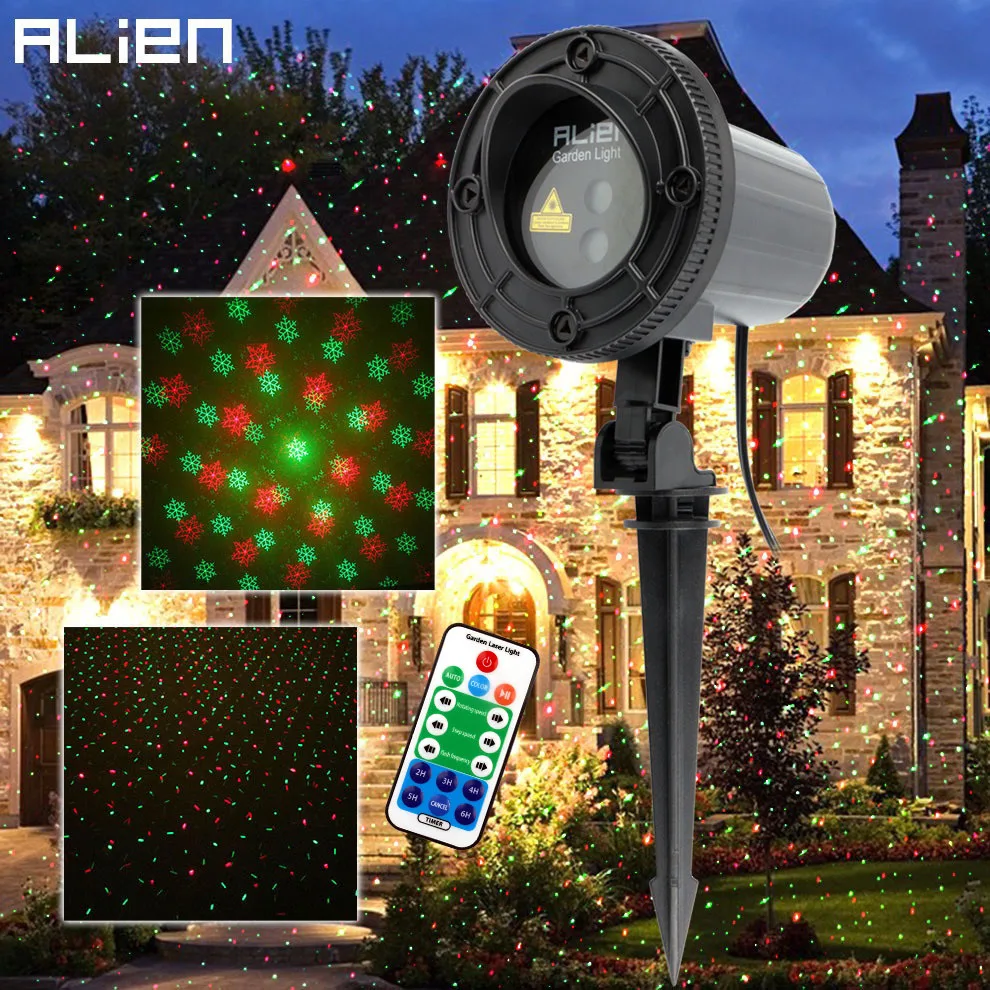Alien remoto rojo verde estrella de copo de nieve al aire libre luz láser show proyector impermeable Jardín de vacaciones árbol de Navidad show iluminación - 1
