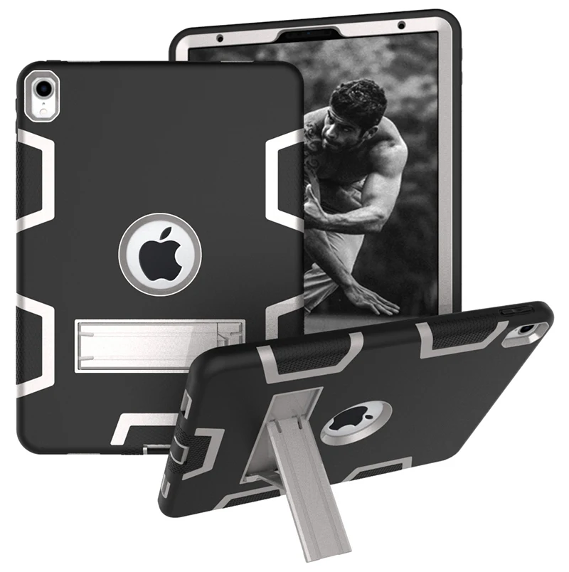 

Shockproof Hybrid Case Kids Safe Silicone+PC Hard Back Cover with Kickstand for Apple iPad Pro 11 2018 +Stylus