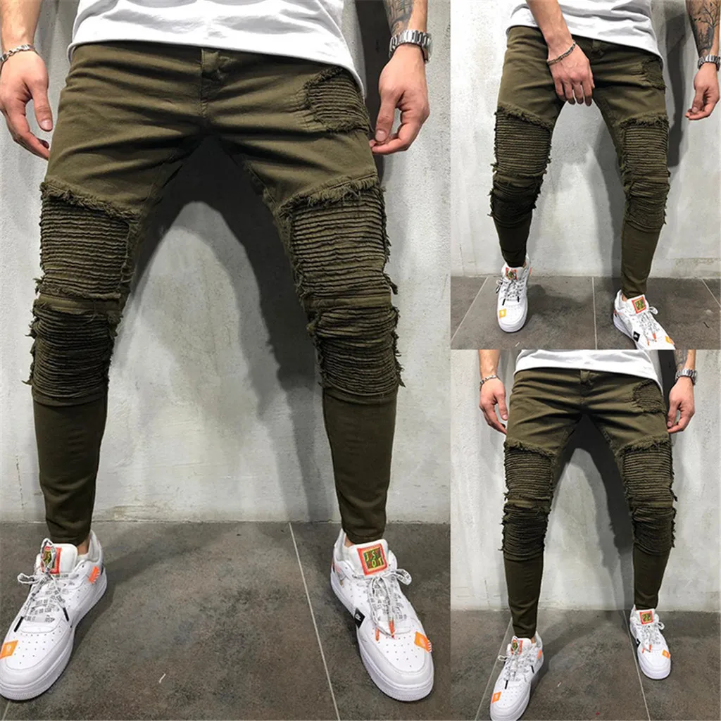 Long Jeans European yard Men's Fashion Slim Holes Pleated Pocket Jeans Pants Long Pants Casual Pants 30 Dropshipping Long Jeans European yard Men's Fashion Slim Holes Pleated Pocket Jeans Pants Long Pants Casual Pants 30 Dropshipping