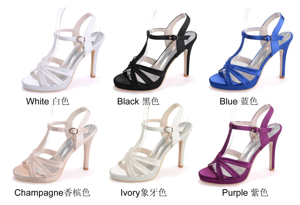 Сандалии женские атласные на высоком каблуке Классические босоножки платформе