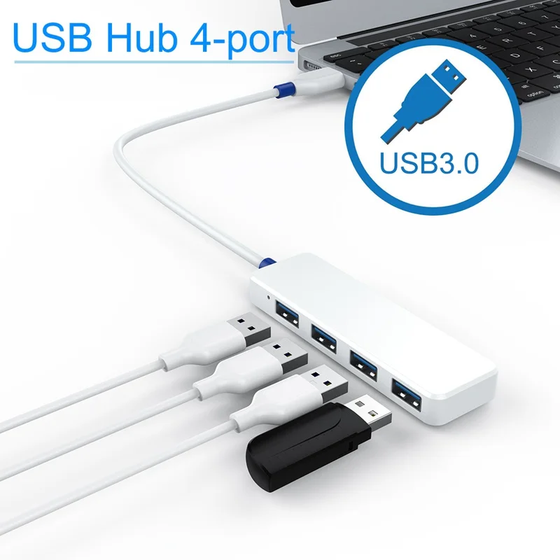 Ультратонкий USB Hub 4-портовый USB 3,0 концентратор - Цвет: White